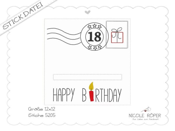 Stickdatei Artikelbild ITH 18x13 Geschenkbox Geburtstagskarte 18 Jahre 3