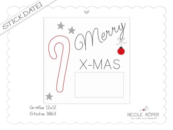 Stickdatei Artikelbild Info 18x13 ITH Weihnachtskarte Geldgeschenk Merry X-Mas Frohe Weihnachten Geschenkbox