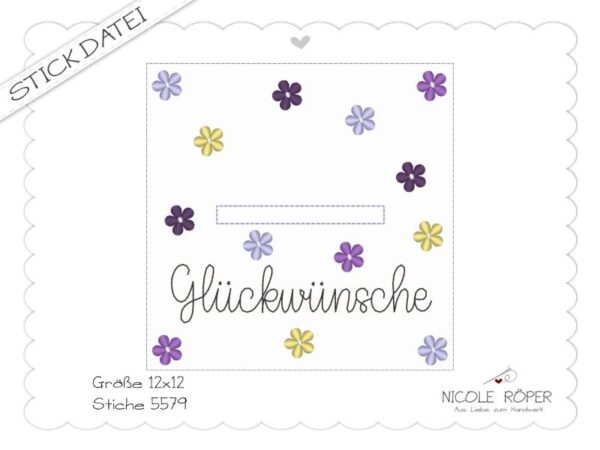 Stickdatei Artikelbild Info ITH 18x13 Geschenkbox Glueckwuensche Blumen